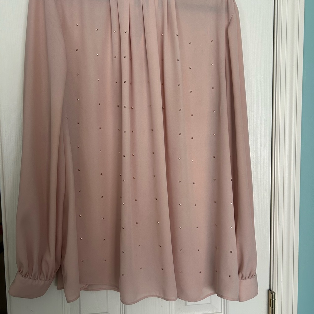 Elegant Rhinestone Blush Pink Long-Sleeve Women's Top